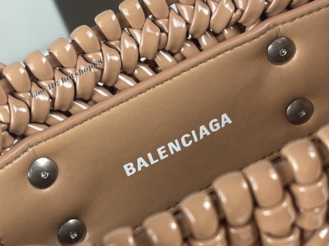 Balenciaga專櫃爆款漆面人造皮革編織敞口托特包 巴黎世家小號Bistro菜籃子包 款號：080808 fyj1276